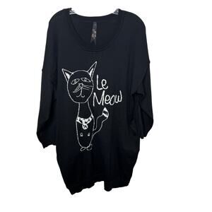 Melissa McCarthy Seven7 Plus 1X Sweater Black Cat Graphic‎ Le Meow Pullover